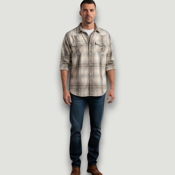American Rag Other - American Rag Shirt Mens M Tan Cotton Plaid Button Down Casual Americana Neutral